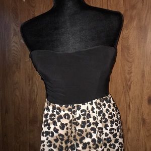 Strapless high low leopard dress